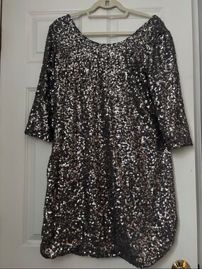 LC Lauren Conrad Silver Sequin Shift Dress